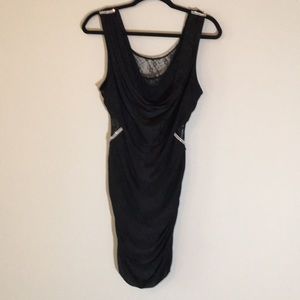 Sz L black lace & rhinestone dress